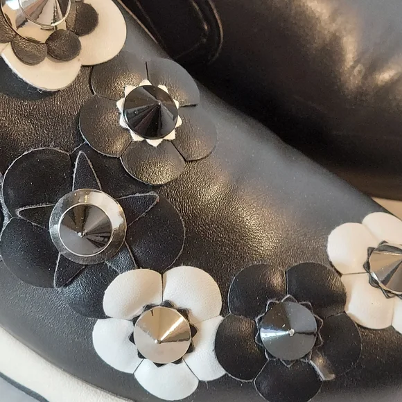 Black White Flower Embellished Slipon Sneakers - Picture 8 of 16